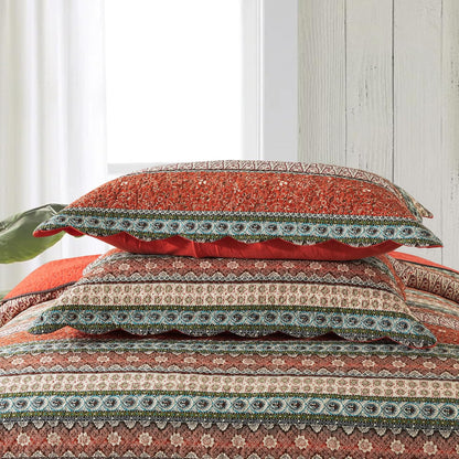 NEWLAKE Cotton Bedspread Quilt Sets - Reversible Patchwork Coverlet Set, Red Striped Jacquard Pattern, Oversized King Size