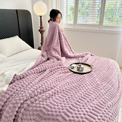 UKELER Sherpa Bed Blanket 80 × 90 inch, Ultra Soft Queen Size Throw Blankets for All Season, 470 GSM Cozy Plush Striped Fleece Blanket for Bedroom Living Room Dorm Hostel Sofa Camping, Purple