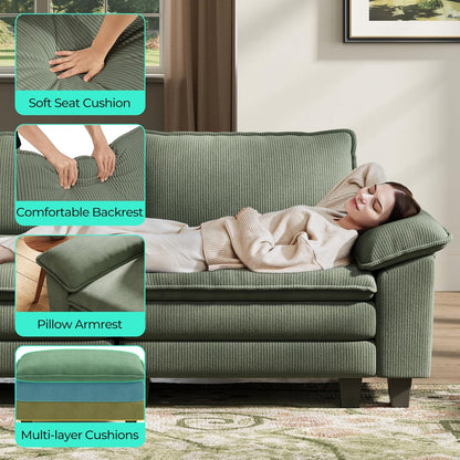 LINSY HOME Sectional Loveseat Sofa - 90'' Oversized Corduroy Cloud Couch Soft Modern Comfy Green Loveseat Couch Deep Seat Couches for Living Room Bedroom Apartment Office, Green