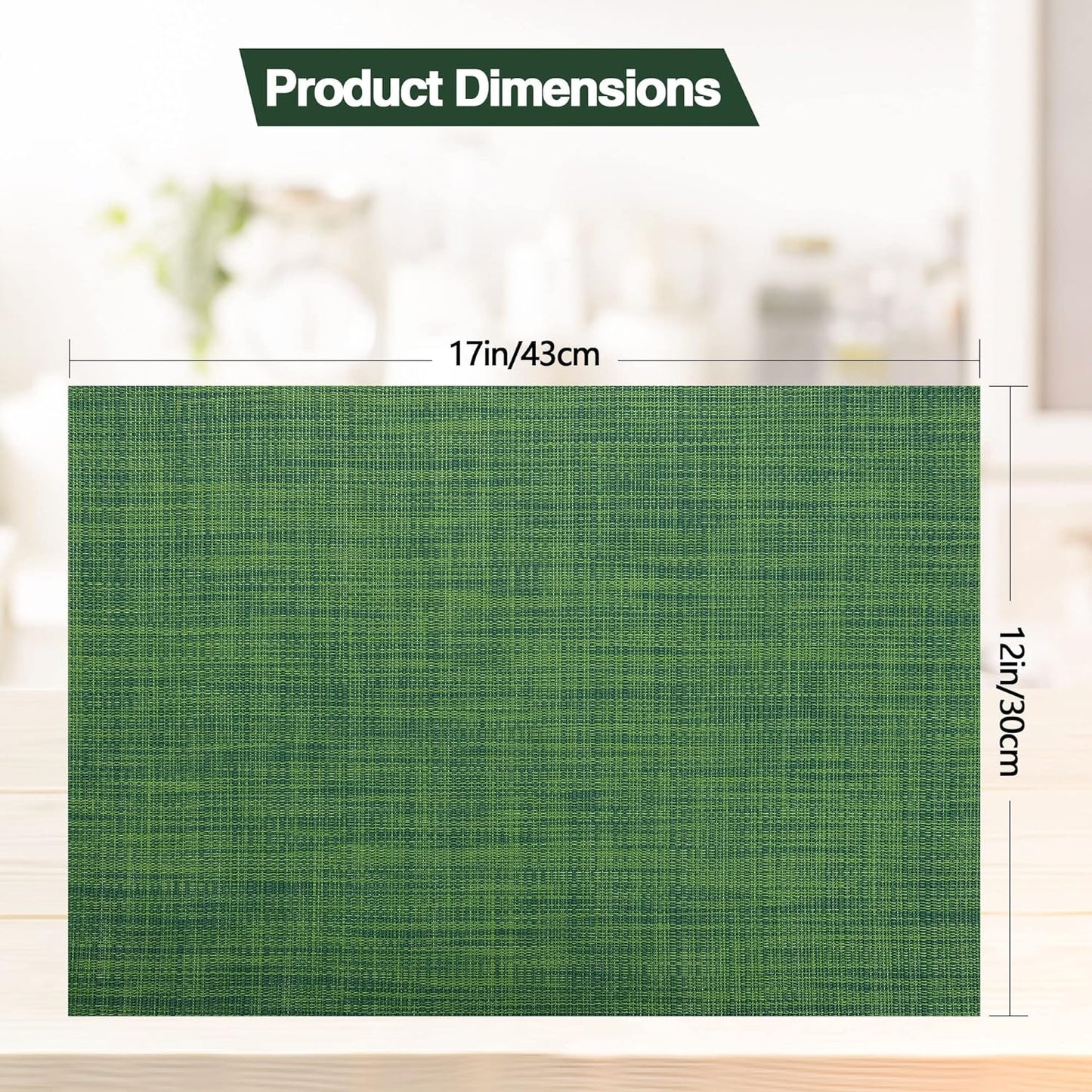 Green Placemats Set of 8 - Wipe Clean Vinyl Placemats - Washable Heat Resistant PVC Placemats for Dining Table - 17x12 Inch (Green, 8)