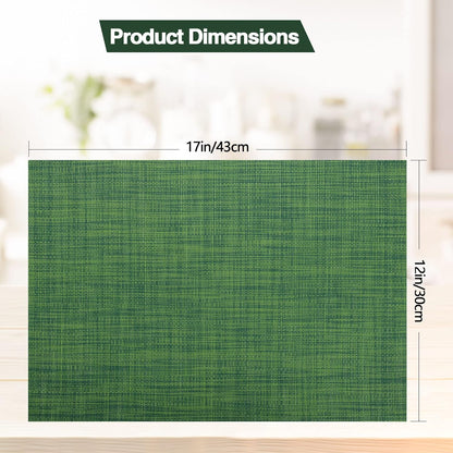 Green Christmas Placemats Set of 4 - Wipe Clean Vinyl Placemats - Washable Heat Resistant PVC Placemats for Dining Table - 17x12 Inch (Green, 4)