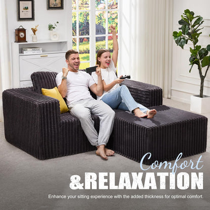 Hobestluk Modular Sectional Sofa Memory Foam Couch L Shape Sofa for Living Room Loveseat with Chaise Lounge Cloud Couch with Removable Cover (Stripe Grey, Loveseat with Chaise)