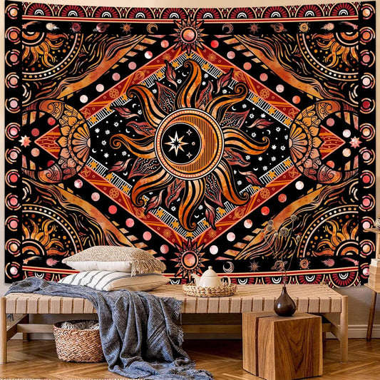 Lunerfex Hippie Sun and Moon Tapestry Bohemian Celestial Tapestry Aesthetic Tapestries for Bedroom