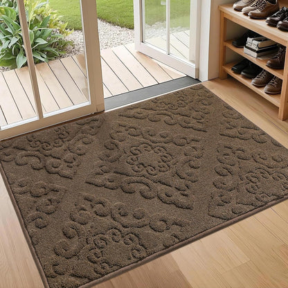 COSY HOMEER-Door-Mat-Non-Slip-Entryway-Rug 32”x48” Absorbent Welcome Mats Washable Dirt Trapper Door Mat Entrance Floor Mats for Front Back Doormats and Wet Shoes,Brown
