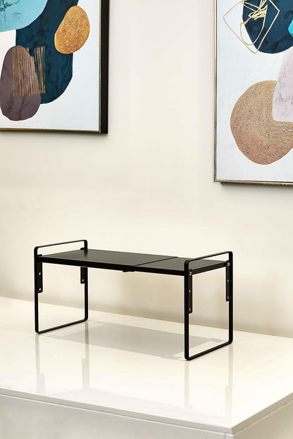 Nxconsu Cabinet Shelf Expandable Height Adjustable Shelf Organizer Riser for Kitchen Cabinet Pantry Cupboard Under Sink Countertop Organization Storage Space Saver Stackable Heavy Duty Metal Black XXL