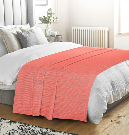 BELIZZI HOME 100% Cotton Bed Blanket, Breathable Bed Blanket Full Queen Size, Cotton Thermal Blankets Full Queen, Perfect for Layering Any Bed for All Season, Coral