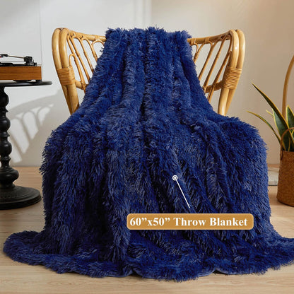 XeGe Luxury Faux Fur Throw Blanket, Blue Soft 50x60 Fluffy Blanket Throw, Shaggy Plush Decorative Couch Blanket, Cute Furry Bed Throw Holidy Fuzzy Lap Blanket for Kids Women Men Teen Girls Royal Blue