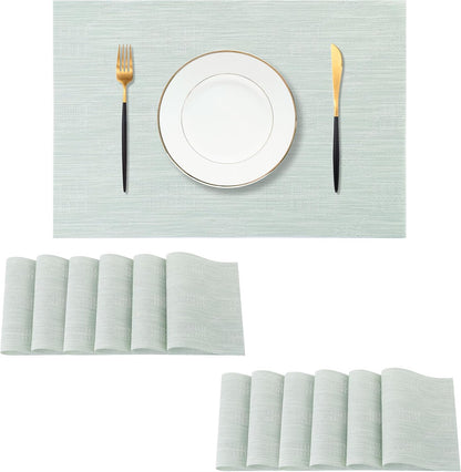 Leetaltree Mint Cream Placemats Set of 12 - Heat Resistant Non-Slip Place mats for Dining Table, Washable Durable PVC Vinyl Woven Table Mats（Mint Cream, 12）