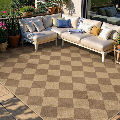 Lahome Checkered Easy Jute 6x9 Rug, Large Rugs for Living Room Dining Room Farmhouse Indoor Outdoor Carpet, Checkerboard Washable Geometric Rug Non Slip Black Carpet for Office Backyard Patio