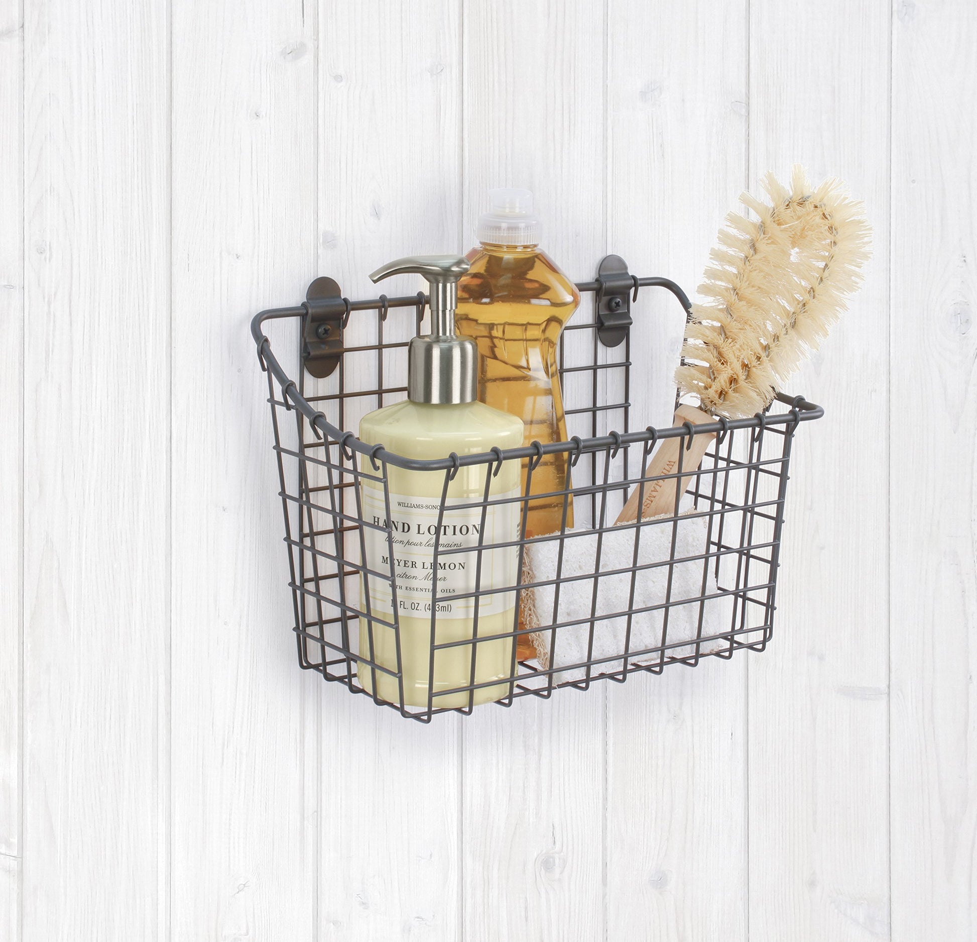 Spectrum Large Wall Mounted Wire Basket Industrial Gray Kitchen Wall Mount Organizer Storage