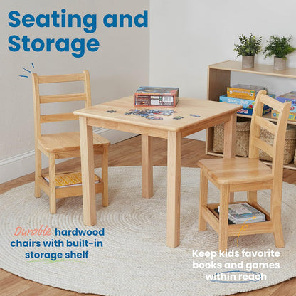 ECR4Kids Three Rung Ladderback Chair with Storage, 14in Seat Height, Classroom Seating, Honey, 2-Pack