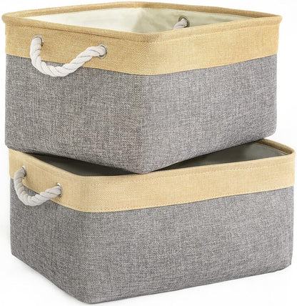 TheWarmHome Storage Basket for Organizing - 3 Pack 14x10x7 inch Large Collapsible Storage Bin for Shelves, Fabric Storage Cubes for Organizer ClosetCloth Gift Toy (Grey & Gold)