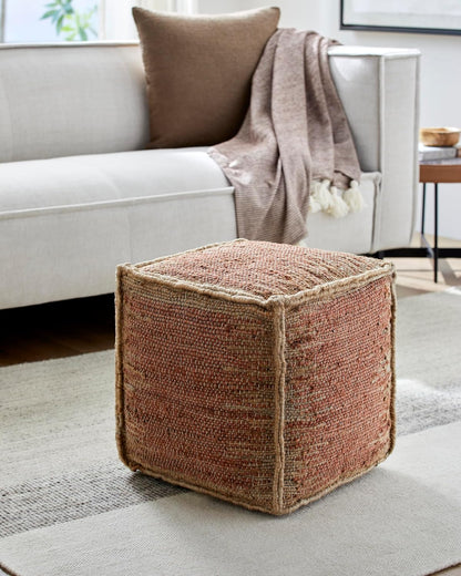 Mark&Day Pouf Ottoman, Lanzenkirchen Natural Fiber Burnt Orange Cube Pouf Foot Rest for Living Room, Bedroom and Boho Home Decor (16"x16"x16")