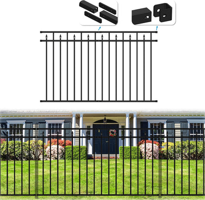Heavy-Duty Black Metal Fence Panel, 6.5' W x 4' H, Pre-Fab Wrought Iron, Rust-Resistant, Easy to Install DIY Decorative Outdoor Fencing for Yard & Garden (Posts Sold Separately)