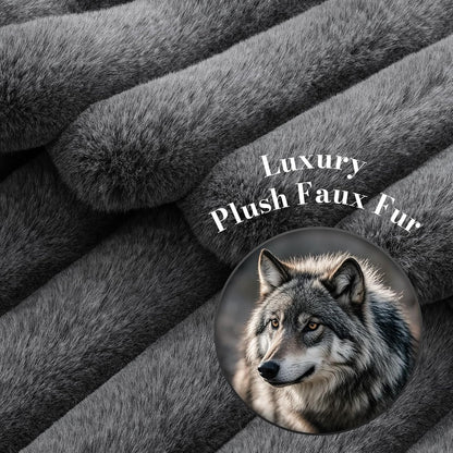 Amélie Home Faux Fur Throw Blanket for Couch, Ultra Cozy Fuzzy Fluffy Fur Luxurious Soft Striped Plush Gift Blankets for Family Sofa Chair Bed Living Room Bedroom, 55"x70", Ionic Wolf Gray