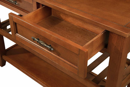 Solid Wood Console Table Entryway Table with Storage Drawers and Shelves Sofa Tables (42" Brown)