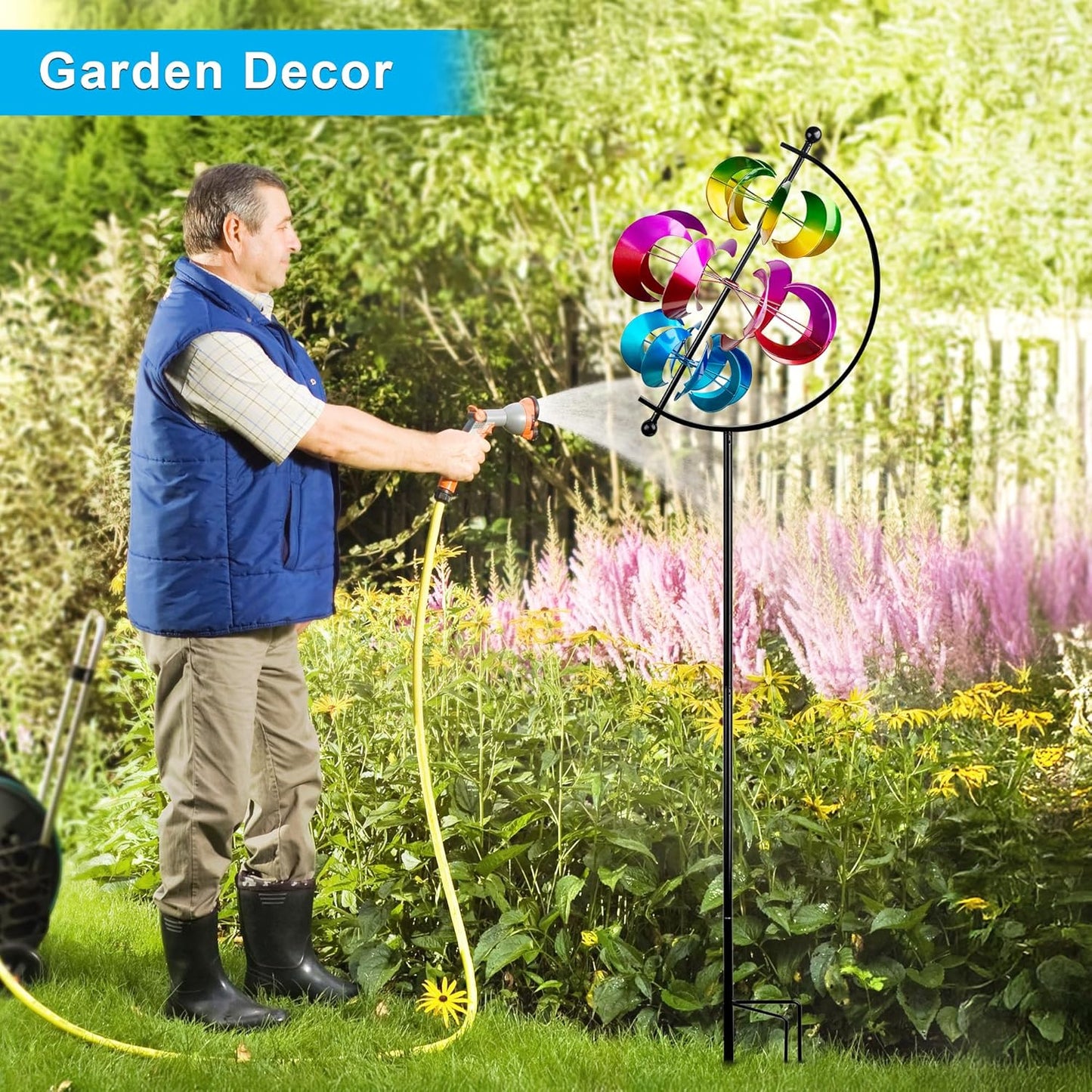 62.9" Large Wind Spinner Outdoor Decor, Garden Art with Metal Stake, Resistant for Yard, Patio and Lawn
