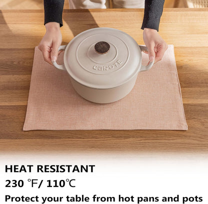 Demetex Pink Placemats Set of 4 Heat Resistant Linen Plate Mats Wipeable Cloth Place Mats for Dining Tables Restaurants, 13 x 19 inches, Pink