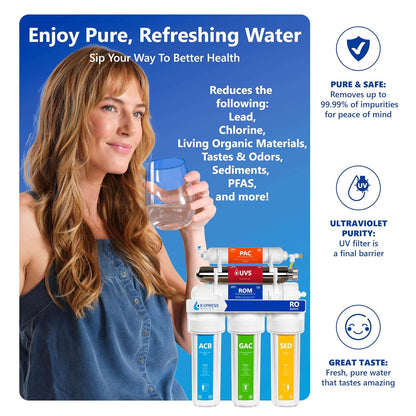 Express Water Ultraviolet Reverse Osmosis Water Filtration System – 6 Stage RO UV Water Filter with Faucet and Tank – UV Under Sink Water Filter – 100 GPD