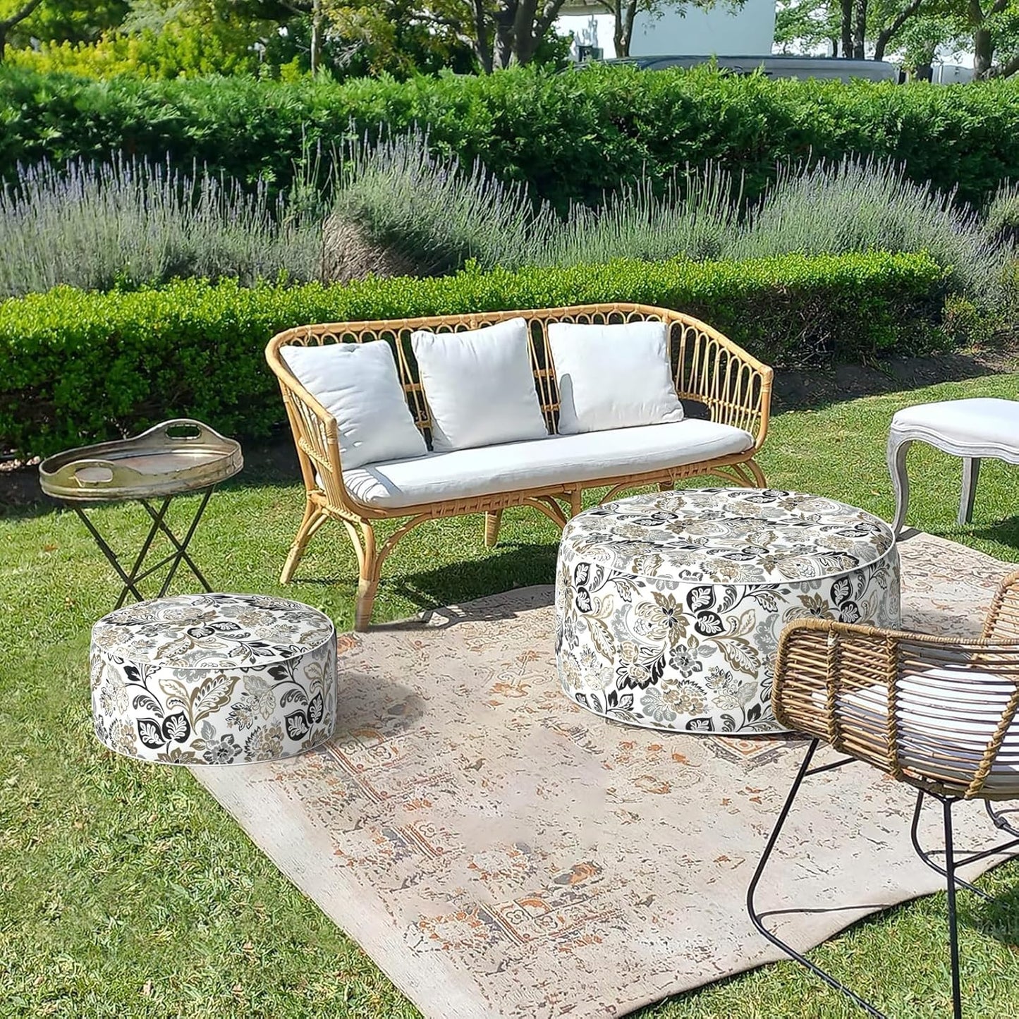 LVTXIII Inflatable Stool Ottoman Footrest with Handle, Decorative Fade-Resistant Foot Stool, Indoor or Outdoor Pouf for Home Garden and Camping Use, 21x21x9, Dailey Tan