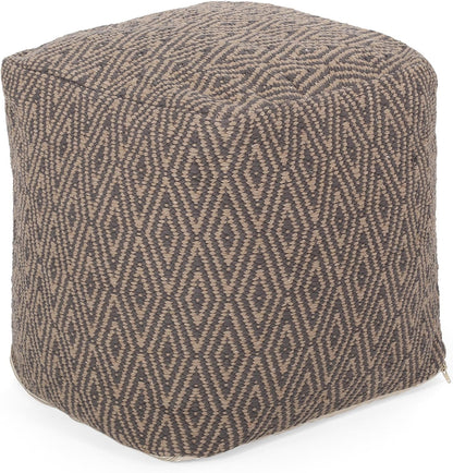 GDFStudio Boho Handmade Fabric Cube Pouf Ottoman Foot Stool - Bean Bag Floor Chair - Foot Rest Couch for Living Room Bedroom,Dark Gray and Brown,15"" x 15"" x 15"", Sovereig,brown Beige Yellow