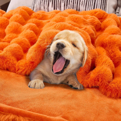 DREAMNINE Oversized Fuzzy Soft Fall Faux Fur Throw BlanketTwin Size 60" x 70", Luxury Large Autumn Plush Fluffy Blankets, Cute Lovely Halloween Cozy Thick Warm Furry Blanket for Winter, Pumpkin Orange
