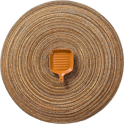 AHHFSMEI Round Braided Placemats Set of 6 Round Table Mats for Dining Tables Natural Woven Heat Resistant Place mats 15 Inch (Brown)