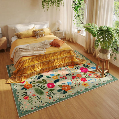 Area Rugs 8x10 Rug for Living Room Clearance Washable Boho Area Rug Non Slip Floral Vintage Low Pile Large Rug for Living Room, Bedroom, Farmhouse, Dining Room, Kids Playroom(Green)