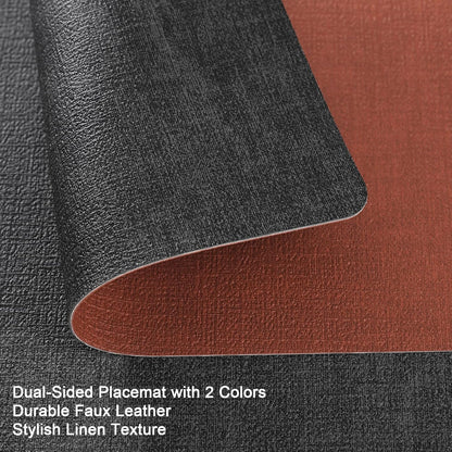 Myir JUN Placemats Dual Sided, Faux Leather Place Mats Set of 6 Indoor for Dining Table Non-Slip Washable Wipeable Heat Resistant Outdoor Table Mats (Gray Terracotta, Set of 6)