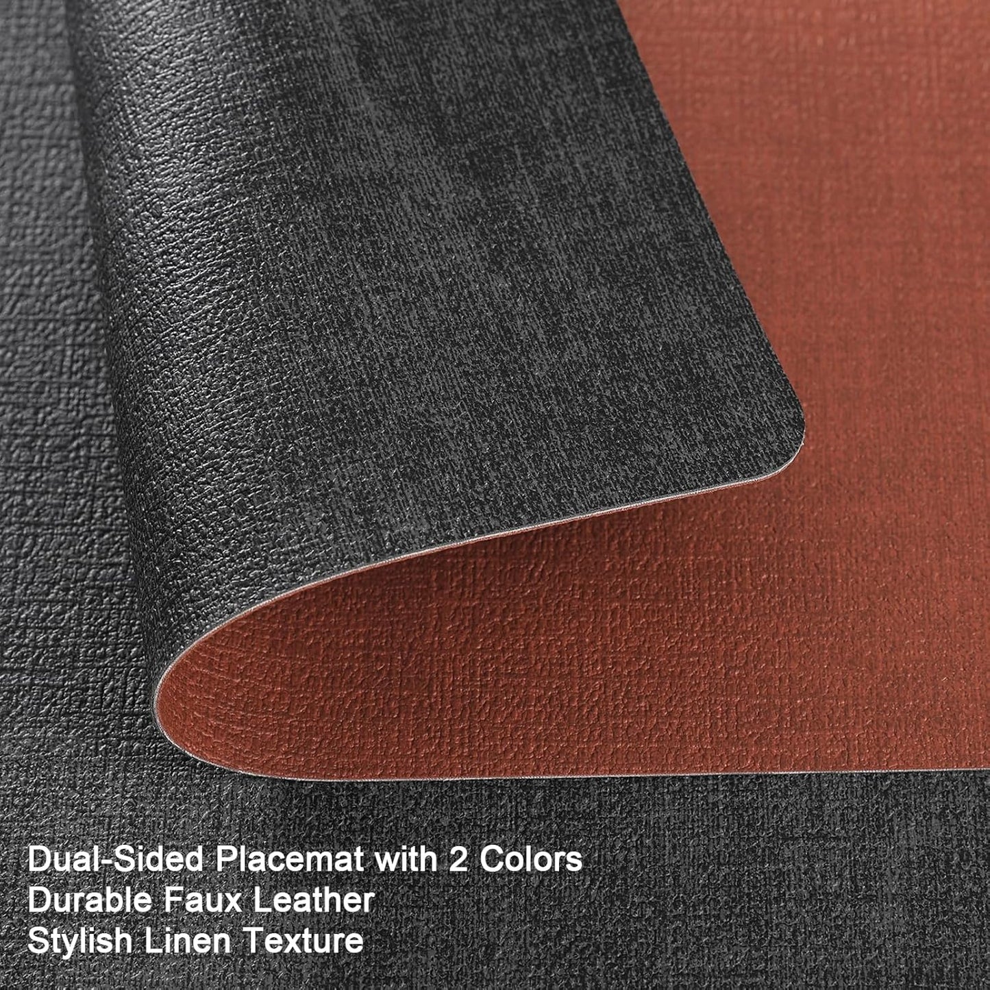Myir JUN Dual Sided Faux Leather Placemats Set of 4 for Indoor Outdoor Dining Tables, Square Non-Slip Washable Wipeable Table Mats (Gray Terracotta)
