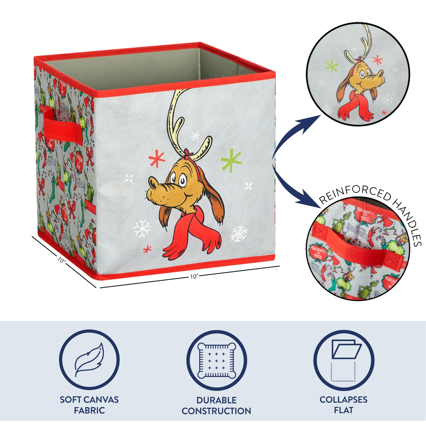 Idea Nuova Storage Cubes for Kids,2 Pack Collapsible Fabric Bins with Handles, Holiday Organizer