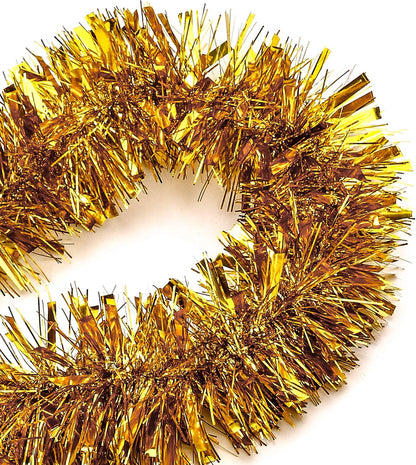 25 ft Long Roll Gold Tinsel Twist Garland, Shiny Metallic Foil Decorations for Parade Floats, Halloween, Christmas Eve, New Year Parties (4" x 25' roll, Gold)