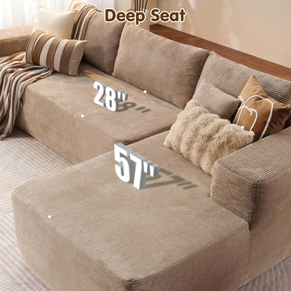 ovios 104" Cloud Sectional Couch with L-Shape Chaise,Modern Modular Sofa with Deep Seat, Upholstered Couches for Living Room Bedroom,No Assembly Required, Camel (Corduroy Fabric)