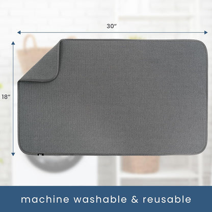 S&T INC. Dish Drying Mat Jumbo, 18” x 30”, Absorbent Microfiber Kitchen Counter Mat, Dish Drying Pad for Dishes, Utensils, Pots and Pans, Jumbo, Charcoal