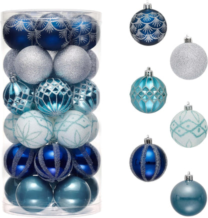 Valery Madelyn Christmas Ornaments Set, 30ct 2.36 Inches Navy Blue and Silver Shatterproof Christmas Tree Decorations Ball Ornaments Bulk, Elegant Hanging Ornaments for Xmas Holiday Party Decor