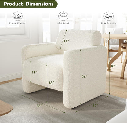 Accent Chair, Modern Boucle Fabric Armed Chair, Comfortable Single Sofa Chair for Living Room, Solid Wood Frame, Comfy Side Chair for Bedroom, Office, Reading (Beige)