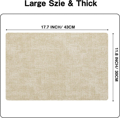 Chrysameld Vinyl Placemats Set of 6 - Faux Leather 100% Waterproof Oil-Proof Wipeable PU Place Mats, Heat Resistant Anti Slip Reversible Table Mats for Indoor & Outdoor Use,(17×12Inch, Beige)