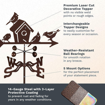 EZ Vane Birdhouse Weathervane — Roof Mount, Wind Cups, Antique Copper Finish, Steel with Durable Triple Powder Coating, Handcrafted in USA