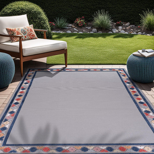 Beverly Rug Outdoor Rug 10x14 Modern Bordered Large Area Rugs for Indoor and Outdoor Patio Easy to Clean Non Shedding Living Room Porch Garden Washable Outside Carpet (10 x 14 Gray)