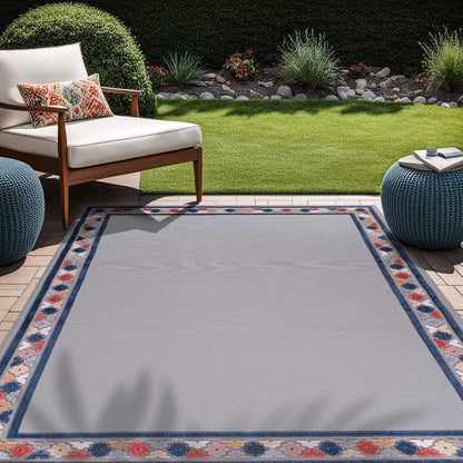 Beverly Rug Outdoor Rug 8x10 Modern Bordered Area Rugs for Indoor and Outdoor Patio Easy to Clean Non Shedding Living Room Porch Garden Washable Outside Carpet (8 x 10 Gray)