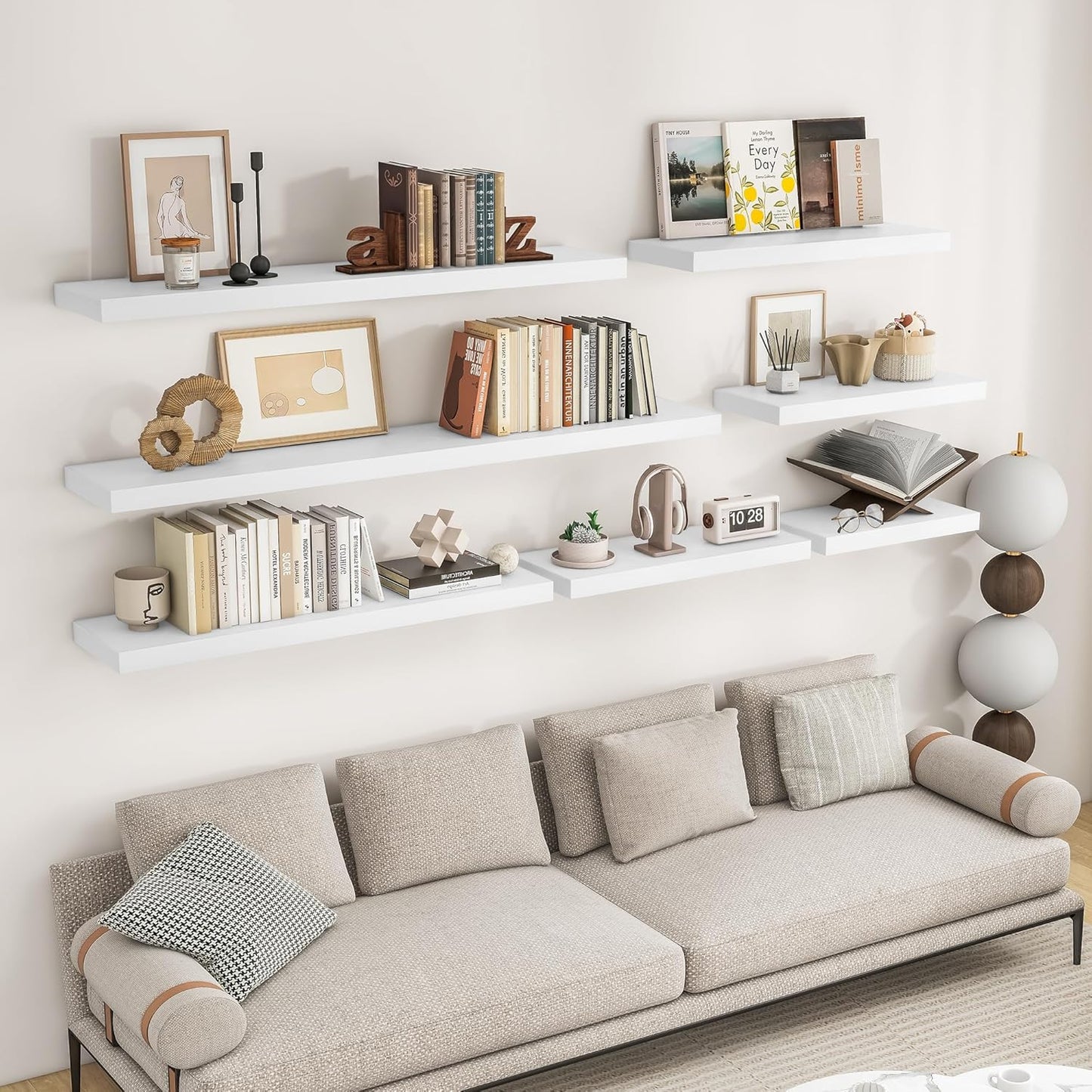 RICHFOCUS 72Inch Floating Shelves for Wall 1 Pack Shelves for Bedroom|Kitchen|Bathroom Wall Mounted Rustic Wood Floating Shelf with Invisible Brackets for Books|Storage|Decor, White