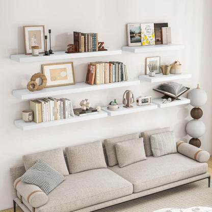 RICHFOCUS 48Inch Floating Shelves for Wall 2 Pack Shelves for Bedroom|Kitchen|Bathroom Wall Mounted Rustic Wood Floating Shelf with Invisible Brackets for Books|Storage|Decor, White