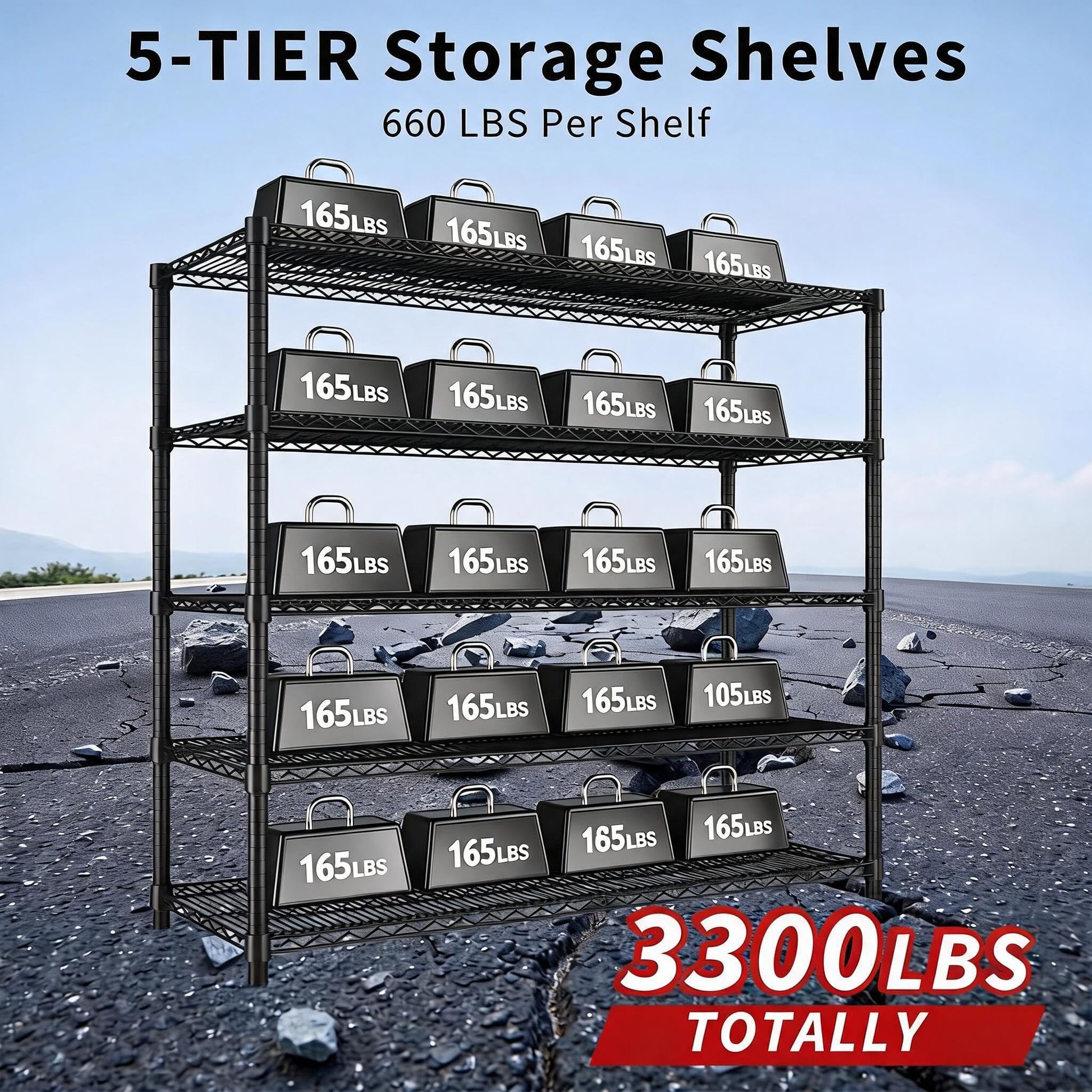 Garvee 76.8" H Storage Shelves 5-Tier Garage Shelving Adjustable for Pantry