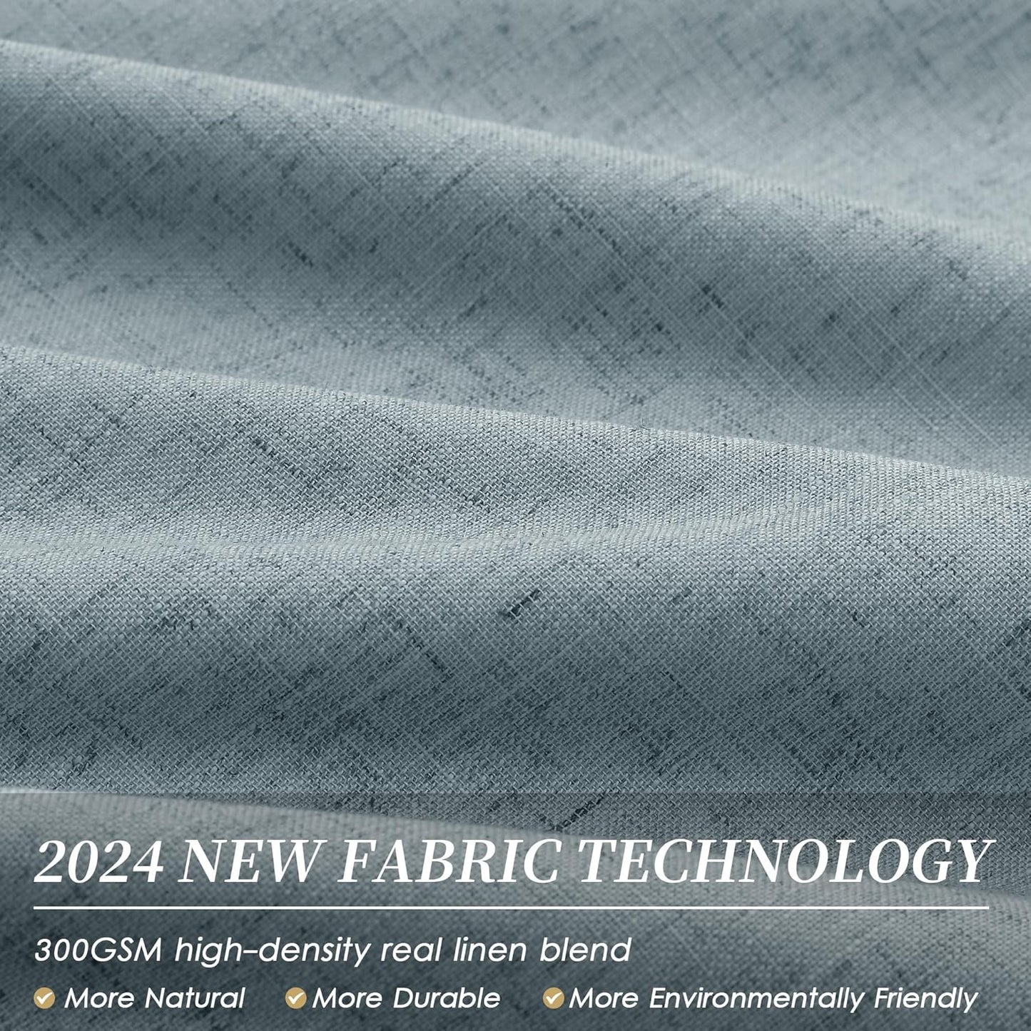 BOODII Linen Blackout Curtains for Bedroom 72 Inch Length 2 Panels Set Room Darkening Curtains Stone Blue Black Out Curtain Neutral Thermal Insulated Living Room Nursery Drapes Back Tab 52x72