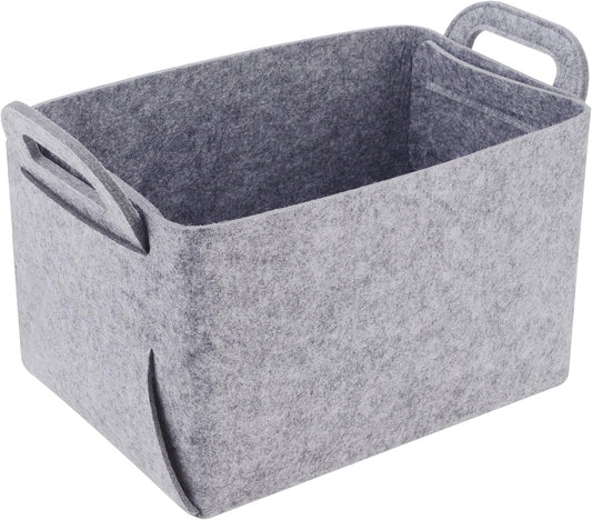 Storage Basket Felt Storage Bin Collapsible& Convenient Box Organizer with Carry Handles for Office Bedroom Closet Babies Nursery Toys Laundry (Light grey, 17.9inch（L）×12.2inch（W）×11.6inch（H）)