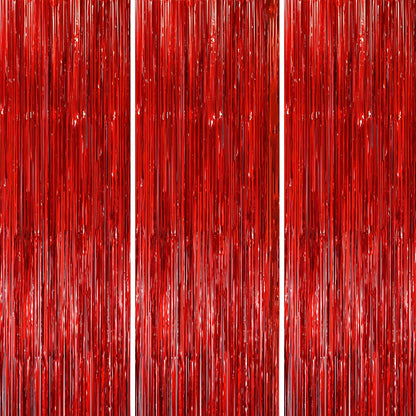 3 Pack 3.3x8.2 Feet Red Foil Fringe Backdrop Curtains, Tinsel Streamers Birthday Party Decorations, Fringe Backdrop for Graduation, Baby Shower, Gender Reveal, Disco Party