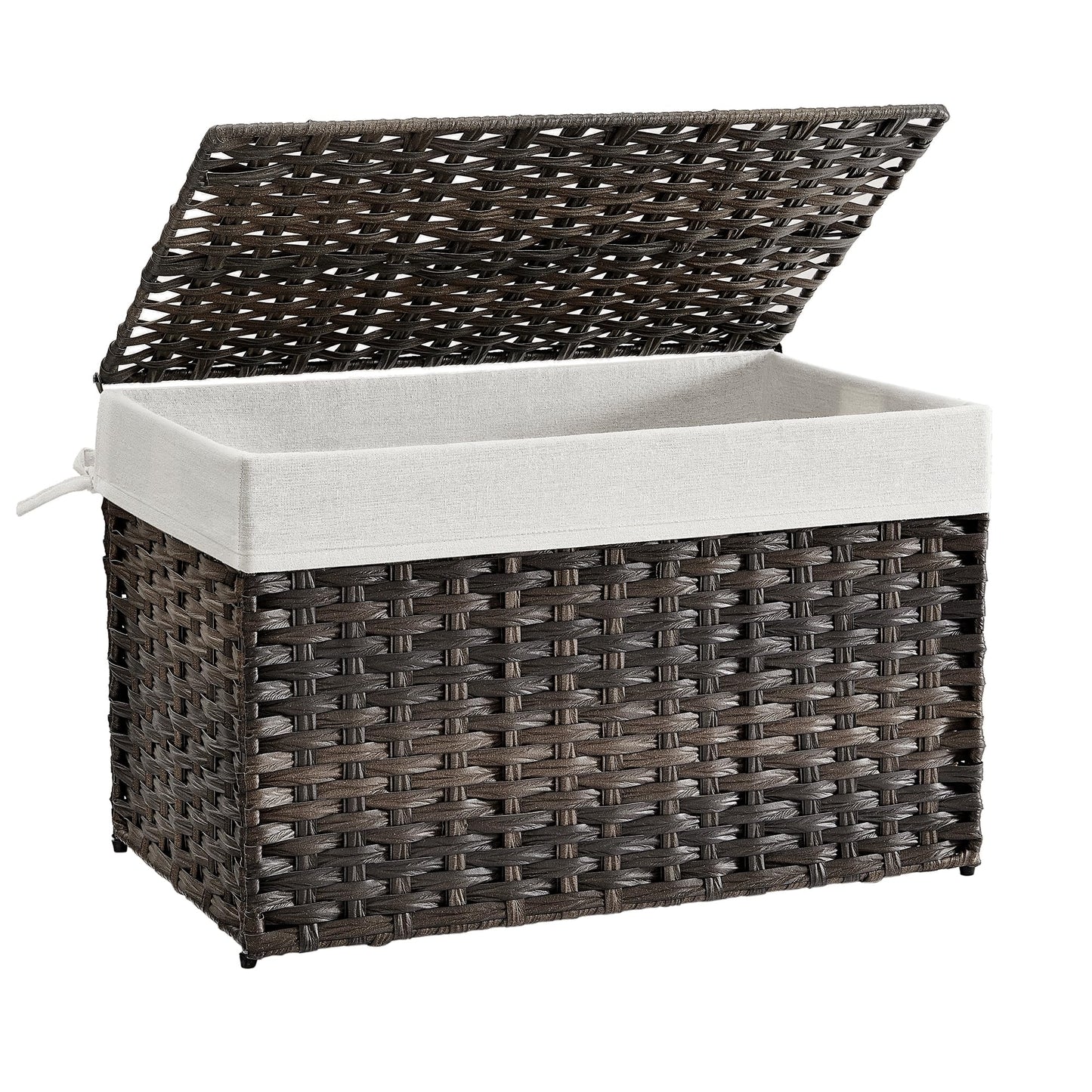 SONGMICS Storage Basket with Lid, Woven Blanket Storage Bin with Handles, Foldable, Removable