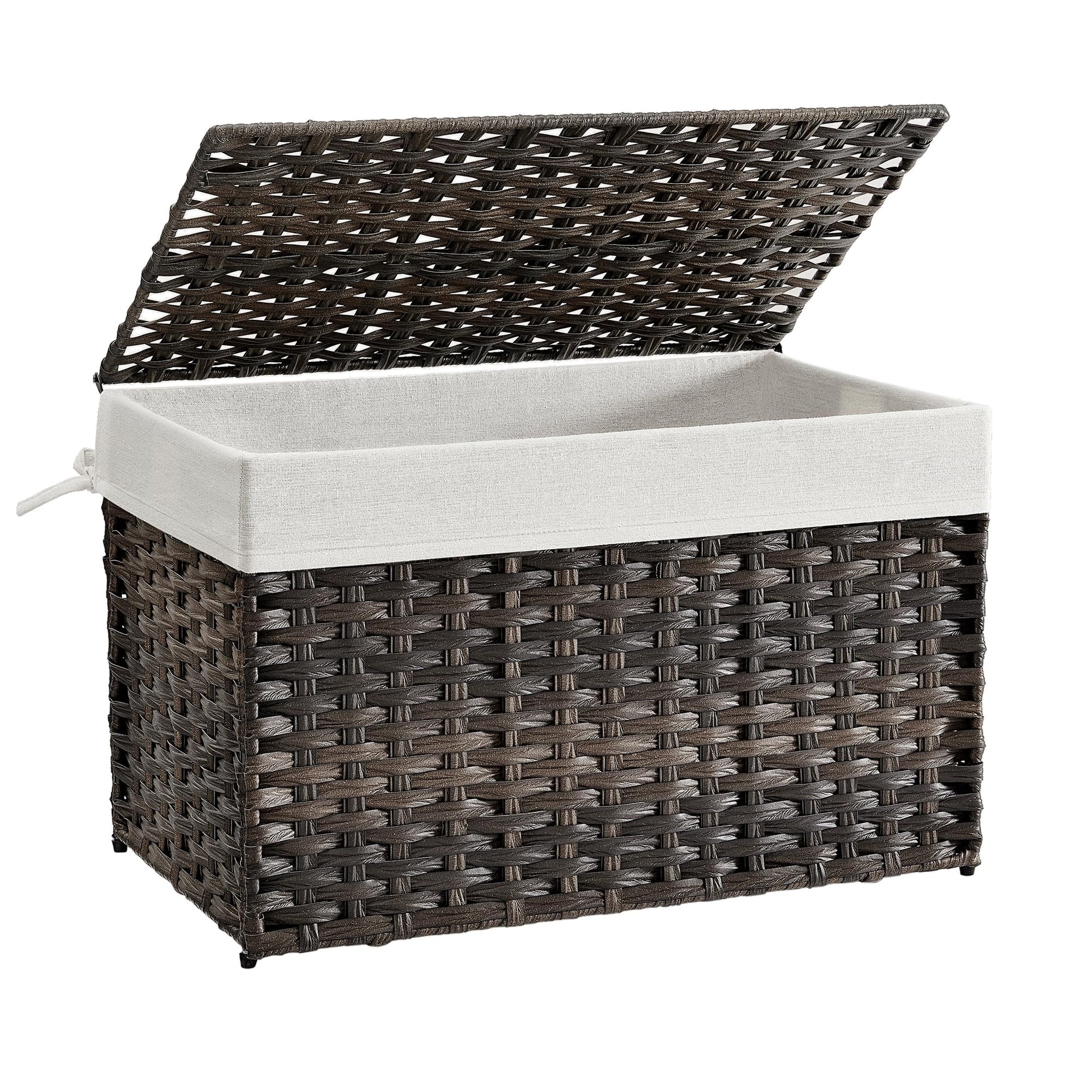 SONGMICS Storage Basket with Lid, Woven Blanket Storage Bin with Handles, Foldable, Removable