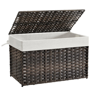 SONGMICS Storage Basket with Lid, Woven Blanket Storage Bin with Handles, Foldable, Removable