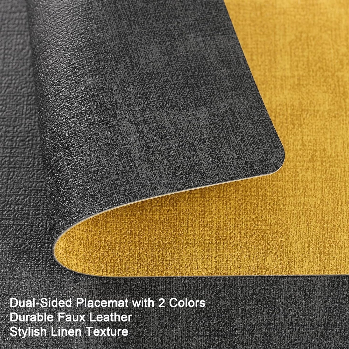 Myir JUN Placemats Dual Sided, Faux Leather Place Mats Set of 8 Indoor Placemats for Dining Table Non-Slip Washable Placemats Heat Resistant Outdoor Table Mats (Set of 8, Gray Yellow)